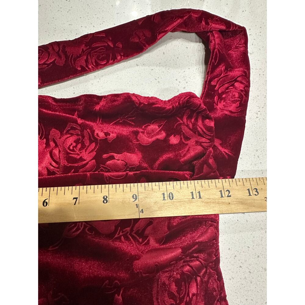 Holiday Party Velvet Slit Hem Halter Neck Party Maxi Dress Burgundy XS Vamp - Picture 6 of 9